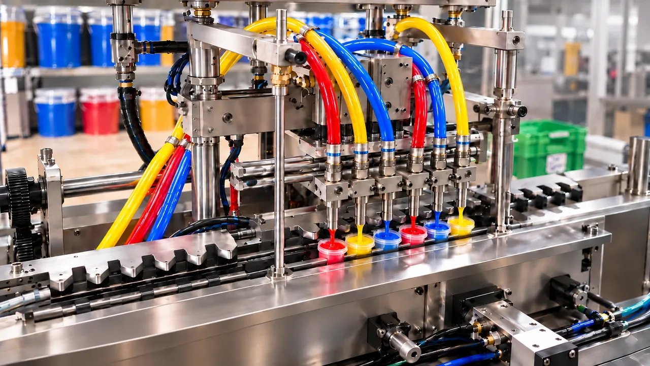 Multi-nozzle filling machine at work