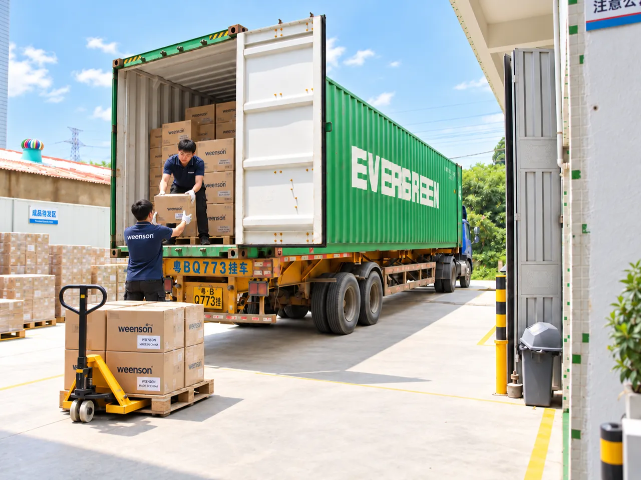 Cartons being loaded into a shipping container